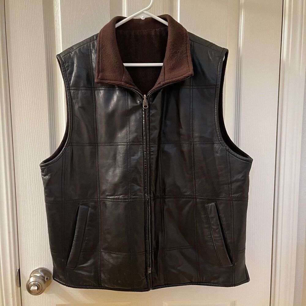Missani Le Collezioni Leather Wool Cashmere Blend Reversible Vest Men's XL FLAWS